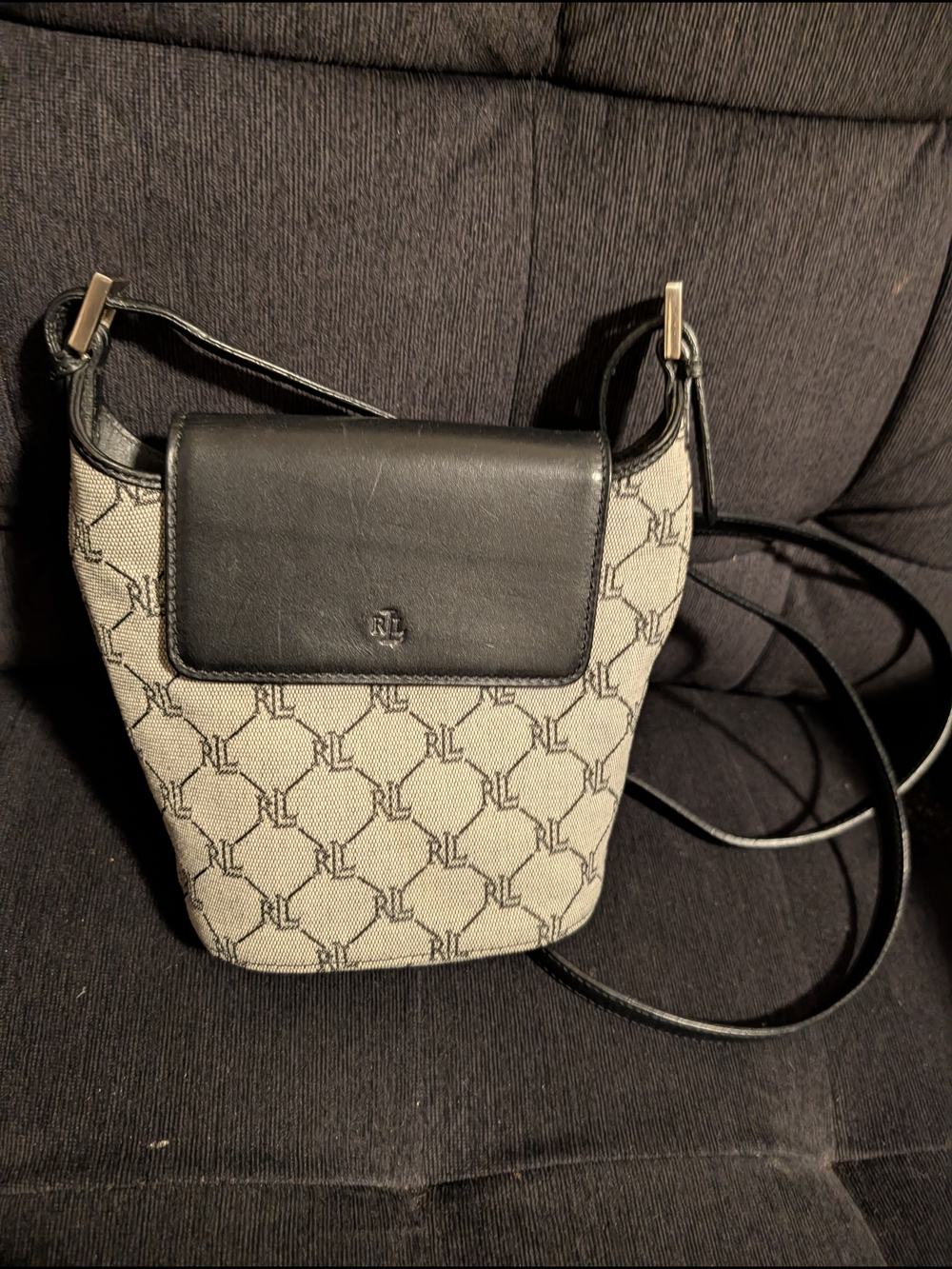 Ralph Lauren Black & Cream Monogram Crossbody Bag